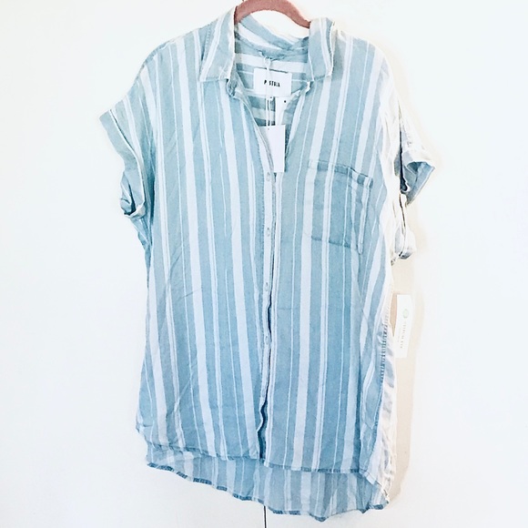 🎊HOST PICK🎊 PISTOLA’s💙Ava Striped Button Down Hi-Low👚XXLG - Picture 13 of 16